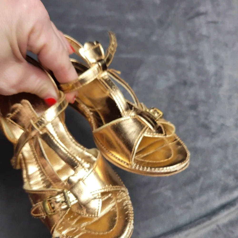 Lickettes Vintage Girls Gold Metallic‎ Strappy Sandals Size 10 S55013 03408
